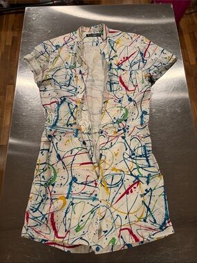 ROMPHIM White Multicolor Paint-Splash Short Sleeve Romper